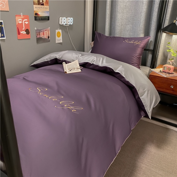 91家纺网 家纺一手货源 找家纺 古吉梦 2021新款水洗棉-S双拼学生三件套 双拼-帝王紫