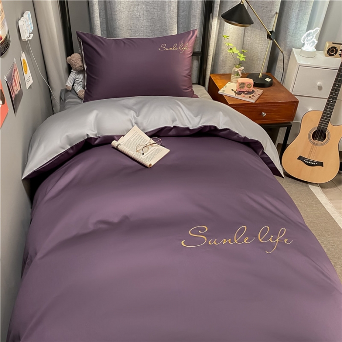 91家纺网 家纺一手货源 找家纺 古吉梦 2021新款水洗棉-S双拼学生三件套 双拼-帝王紫