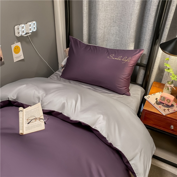 91家纺网 家纺一手货源 找家纺 古吉梦 2021新款水洗棉-S双拼学生三件套 双拼-帝王紫