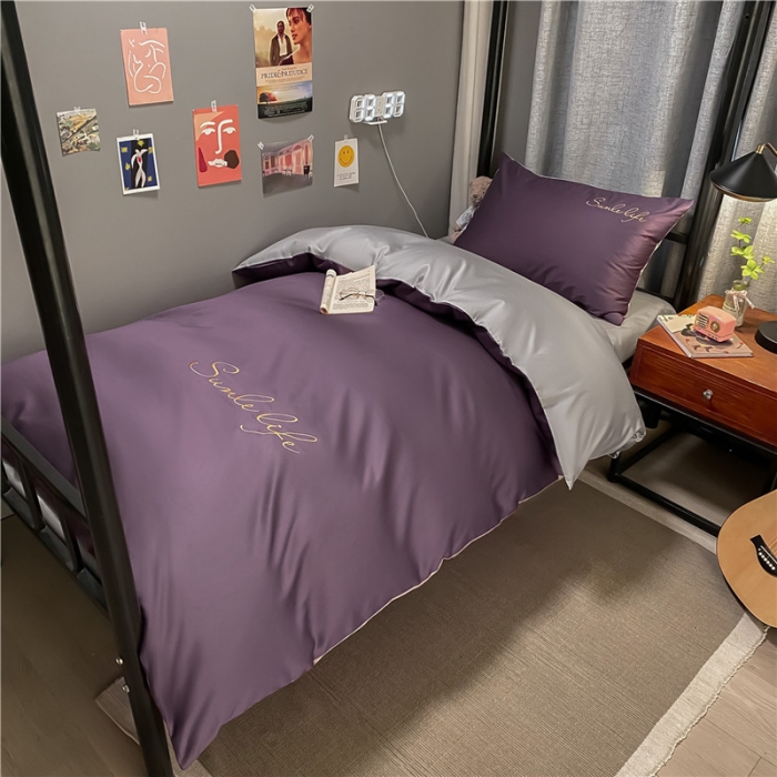 91家纺网 家纺一手货源 找家纺 古吉梦 2021新款水洗棉-S双拼学生三件套 双拼-帝王紫