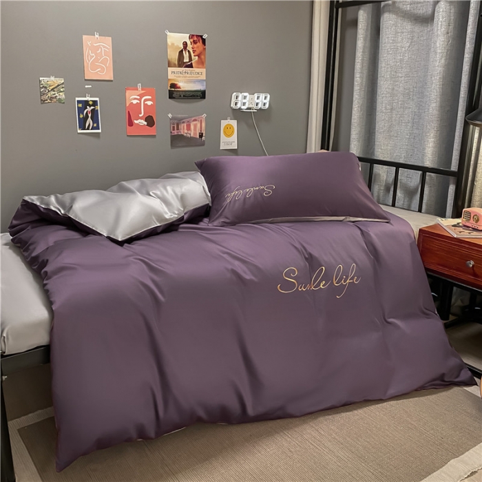 91家纺网 家纺一手货源 找家纺 古吉梦 2021新款水洗棉-S双拼学生三件套 双拼-帝王紫