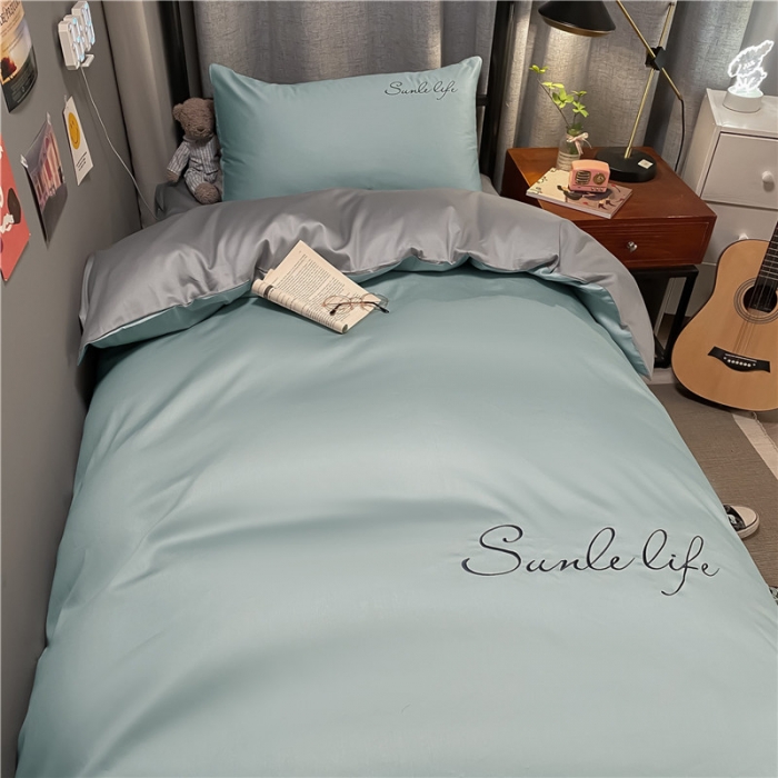 91家纺网 家纺一手货源 找家纺 古吉梦 2021新款水洗棉-S双拼学生三件套 双拼-梵星蓝