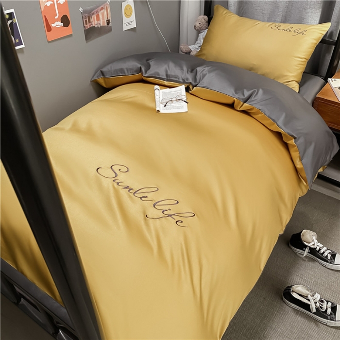 91家纺网 家纺一手货源 找家纺 古吉梦 2021新款水洗棉-S双拼学生三件套 双拼-嫩黄