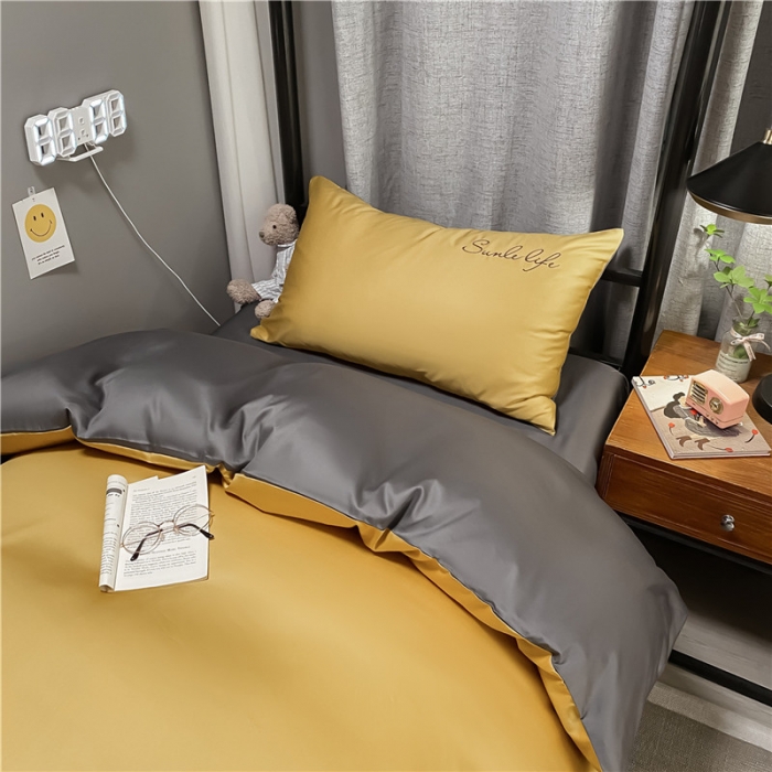 91家纺网 家纺一手货源 找家纺 古吉梦 2021新款水洗棉-S双拼学生三件套 双拼-嫩黄