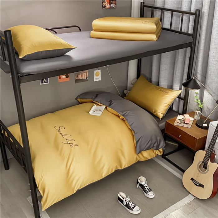 91家纺网 家纺一手货源 找家纺 古吉梦 2021新款水洗棉-S双拼学生三件套 双拼-嫩黄