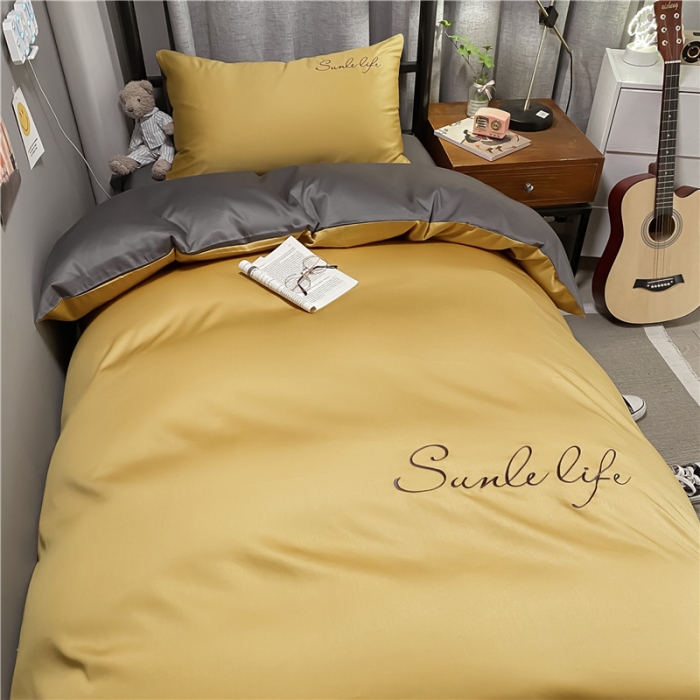 91家纺网 家纺一手货源 找家纺 古吉梦 2021新款水洗棉-S双拼学生三件套 双拼-嫩黄