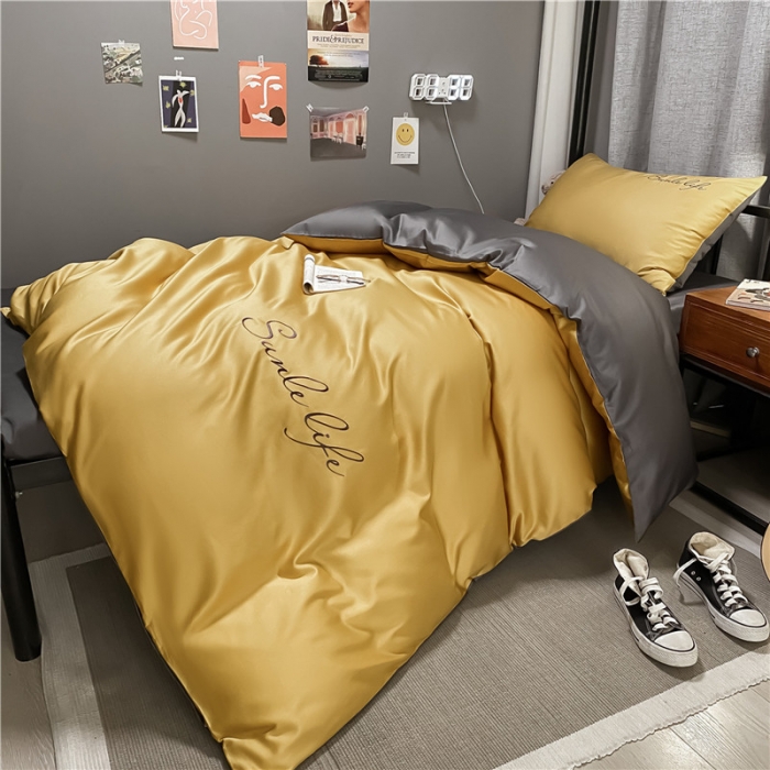 91家纺网 家纺一手货源 找家纺 古吉梦 2021新款水洗棉-S双拼学生三件套 双拼-嫩黄