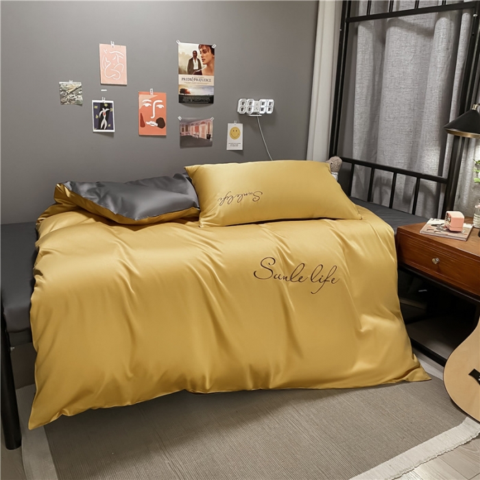 91家纺网 家纺一手货源 找家纺 古吉梦 2021新款水洗棉-S双拼学生三件套 双拼-嫩黄