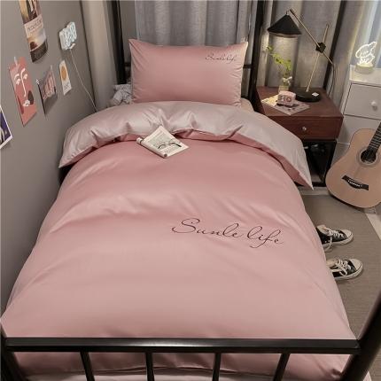 91家纺网 家纺一手货源 找家纺 古吉梦 2021新款水洗棉-S双拼学生三件套 双拼-藕粉