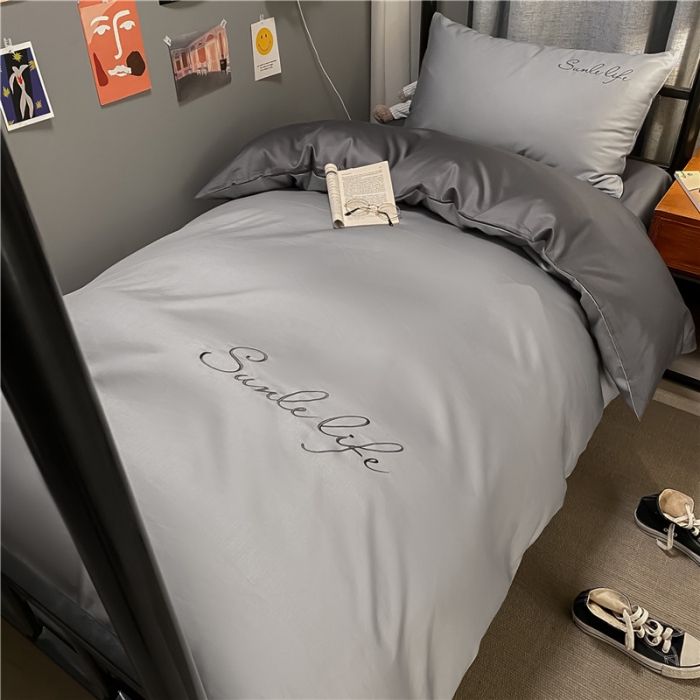 91家纺网 家纺一手货源 找家纺 古吉梦 2021新款水洗棉-S双拼学生三件套 双拼-浅灰