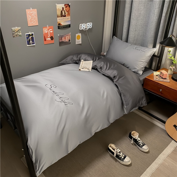 91家纺网 家纺一手货源 找家纺 古吉梦 2021新款水洗棉-S双拼学生三件套 双拼-浅灰