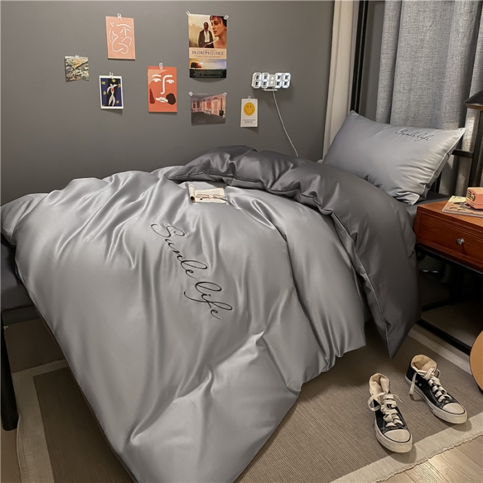 91家纺网 家纺一手货源 找家纺 古吉梦 2021新款水洗棉-S双拼学生三件套 双拼-浅灰