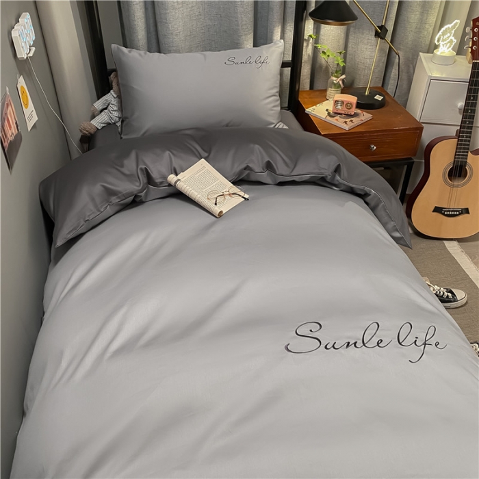 91家纺网 家纺一手货源 找家纺 古吉梦 2021新款水洗棉-S双拼学生三件套 双拼-浅灰