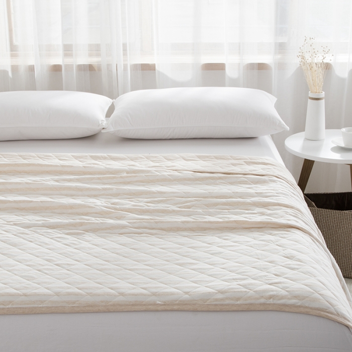 91家纺网 家纺一手货源 找家纺 琪琪阁 2022新款针织棉夏被宽条纹系列 浅咖条纹