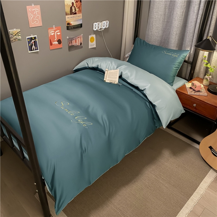 91家纺网 家纺一手货源 找家纺 古吉梦 2021新款水洗棉-S双拼学生三件套 双拼-浅石蓝