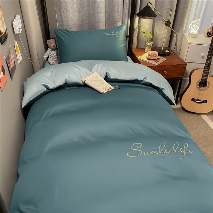 91家纺网 家纺一手货源 找家纺 古吉梦 2021新款水洗棉-S双拼学生三件套 双拼-浅石蓝