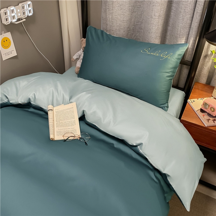 91家纺网 家纺一手货源 找家纺 古吉梦 2021新款水洗棉-S双拼学生三件套 双拼-浅石蓝