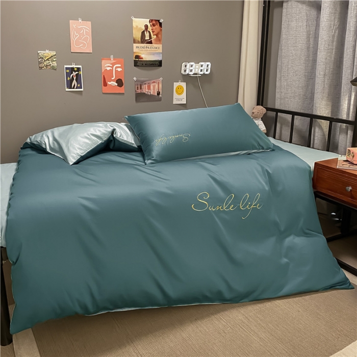 91家纺网 家纺一手货源 找家纺 古吉梦 2021新款水洗棉-S双拼学生三件套 双拼-浅石蓝