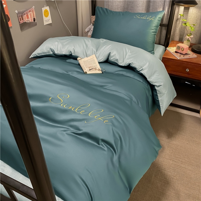 91家纺网 家纺一手货源 找家纺 古吉梦 2021新款水洗棉-S双拼学生三件套 双拼-浅石蓝