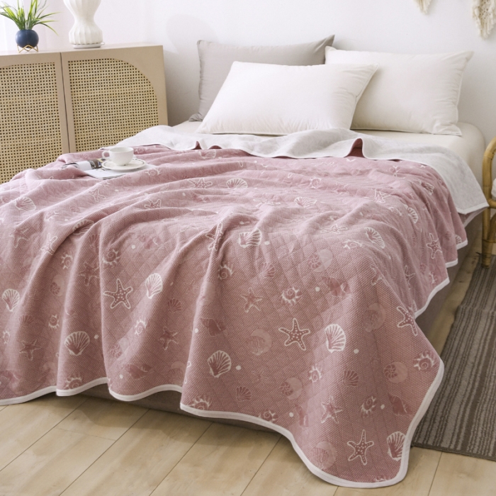 91家纺网 家纺一手货源 找家纺 琪琪阁 2022新款针织棉提花夏被 海星-豆沙