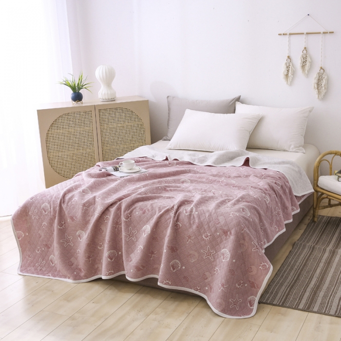 91家纺网 家纺一手货源 找家纺 琪琪阁 2022新款针织棉提花夏被 海星-豆沙