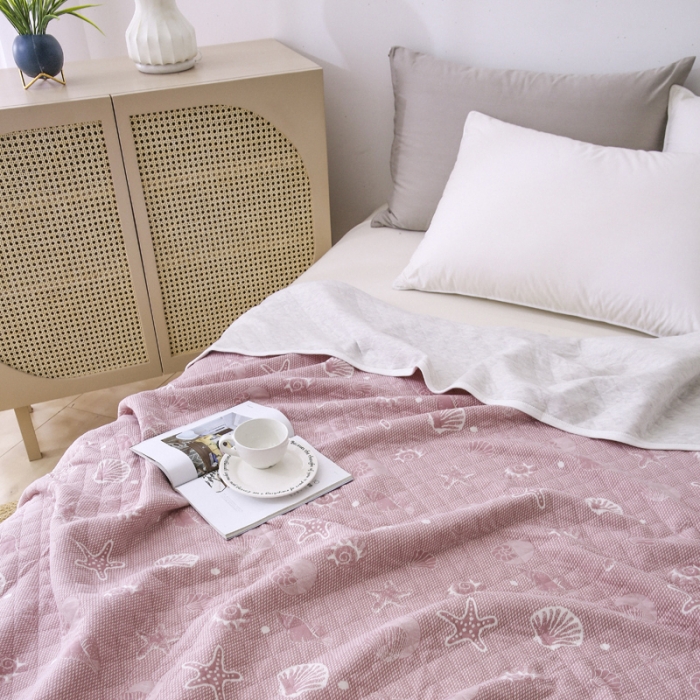 91家纺网 家纺一手货源 找家纺 琪琪阁 2022新款针织棉提花夏被 海星-豆沙