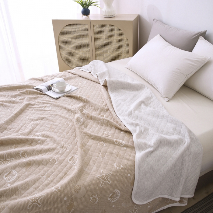 91家纺网 家纺一手货源 找家纺 琪琪阁 2022新款针织棉提花夏被 海星-米驼