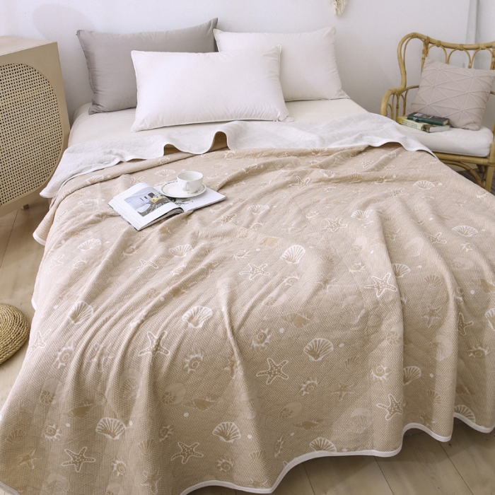 91家纺网 家纺一手货源 找家纺 琪琪阁 2022新款针织棉提花夏被 海星-米驼