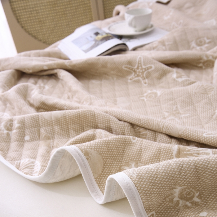 91家纺网 家纺一手货源 找家纺 琪琪阁 2022新款针织棉提花夏被 海星-米驼