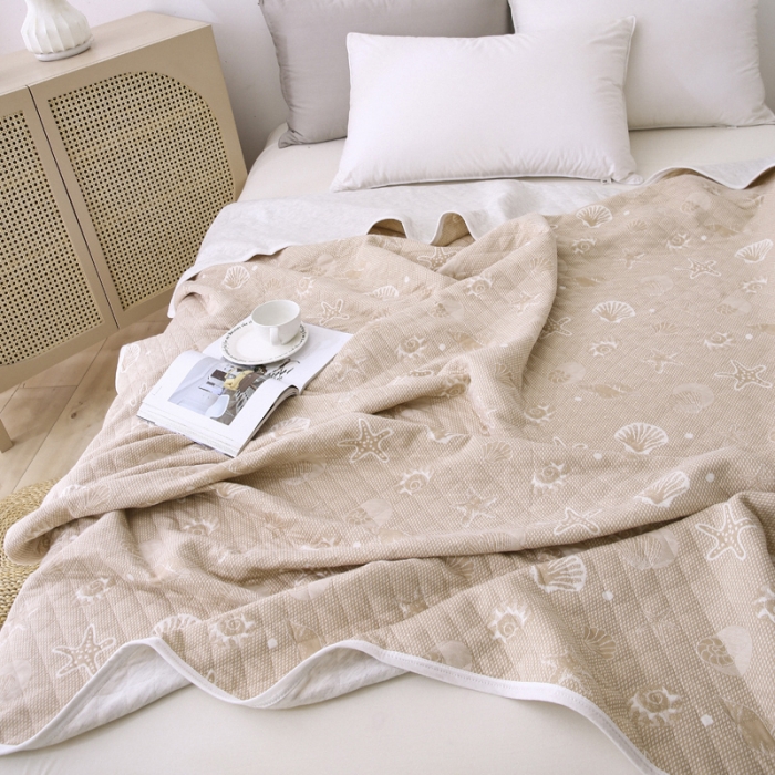 91家纺网 家纺一手货源 找家纺 琪琪阁 2022新款针织棉提花夏被 海星-米驼