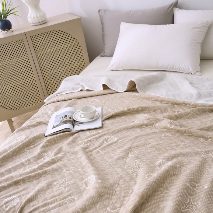 91家纺网 家纺一手货源 找家纺 琪琪阁 2022新款针织棉提花夏被 海星-米驼