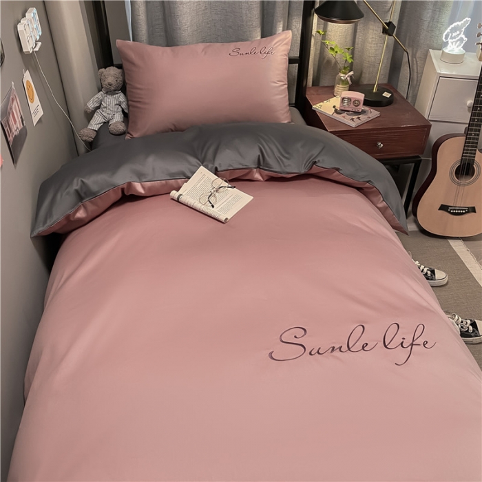 91家纺网 家纺一手货源 找家纺 古吉梦 2021新款水洗棉-S双拼学生三件套 双拼-紫豆沙