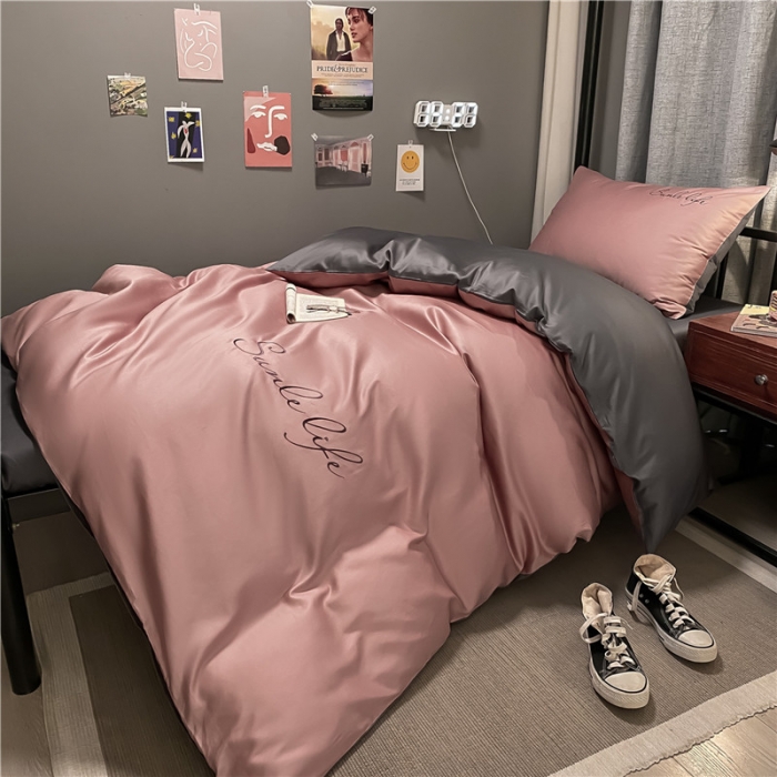 91家纺网 家纺一手货源 找家纺 古吉梦 2021新款水洗棉-S双拼学生三件套 双拼-紫豆沙