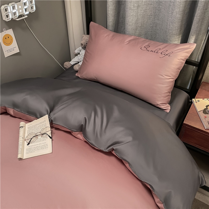 91家纺网 家纺一手货源 找家纺 古吉梦 2021新款水洗棉-S双拼学生三件套 双拼-紫豆沙