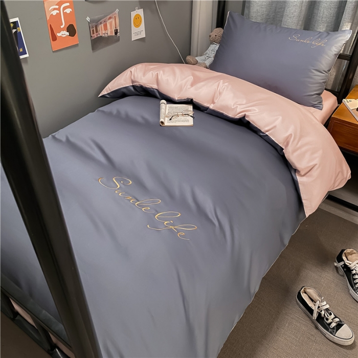 91家纺网 家纺一手货源 找家纺 古吉梦 2021新款水洗棉-S双拼学生三件套 双拼-紫灰