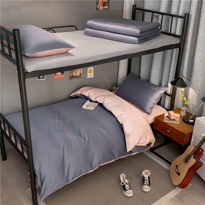 91家纺网 家纺一手货源 找家纺 古吉梦 2021新款水洗棉-S双拼学生三件套 双拼-紫灰