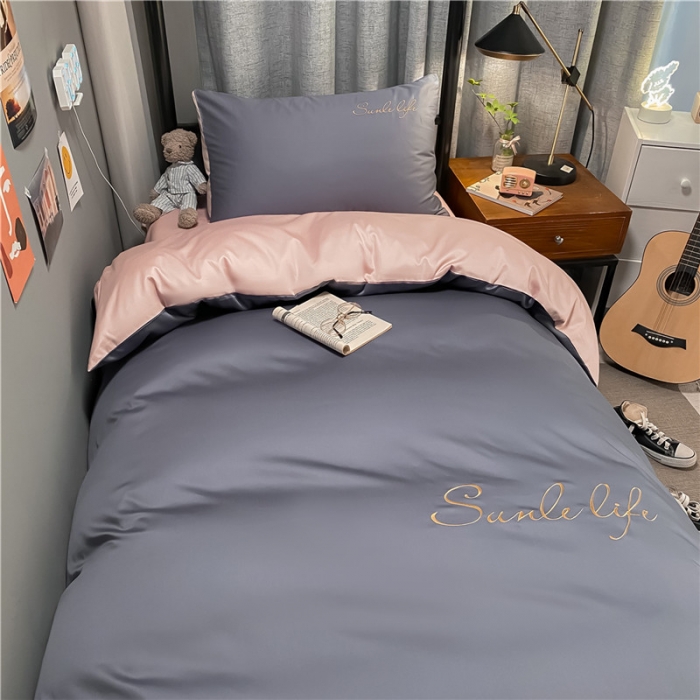 91家纺网 家纺一手货源 找家纺 古吉梦 2021新款水洗棉-S双拼学生三件套 双拼-紫灰