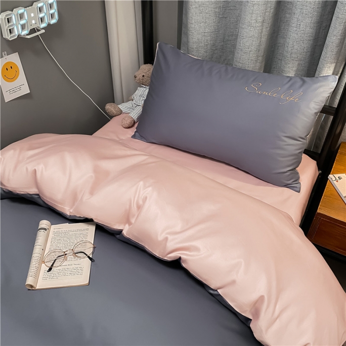 91家纺网 家纺一手货源 找家纺 古吉梦 2021新款水洗棉-S双拼学生三件套 双拼-紫灰