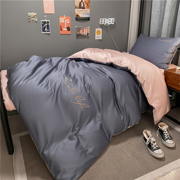 91家纺网 家纺一手货源 找家纺 古吉梦 2021新款水洗棉-S双拼学生三件套 双拼-紫灰