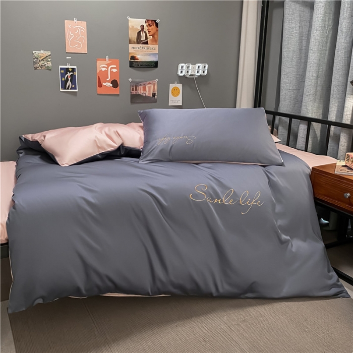 91家纺网 家纺一手货源 找家纺 古吉梦 2021新款水洗棉-S双拼学生三件套 双拼-紫灰