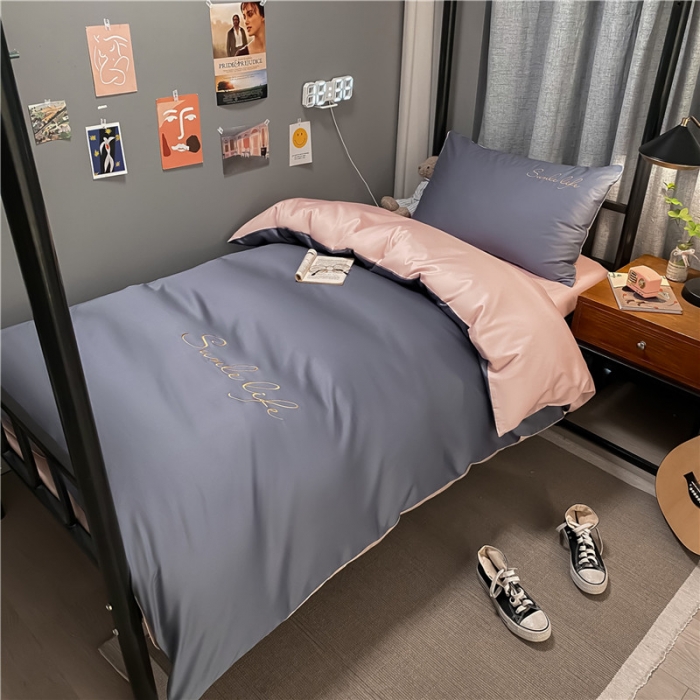 91家纺网 家纺一手货源 找家纺 古吉梦 2021新款水洗棉-S双拼学生三件套 双拼-紫灰