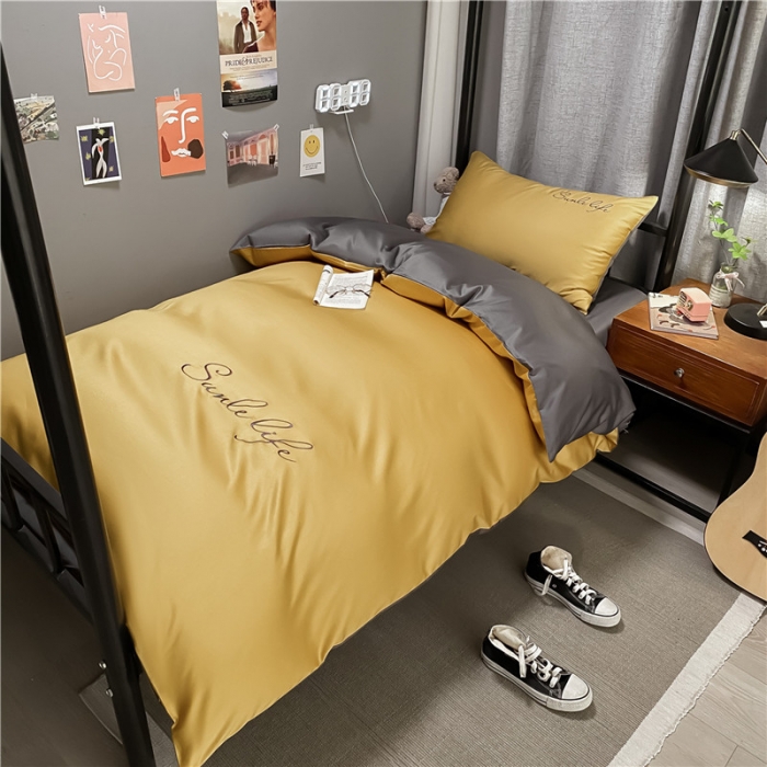 91家纺网 家纺一手货源 找家纺 古吉梦 2021新款水洗棉-S双拼学生三件套 双拼-嫩黄