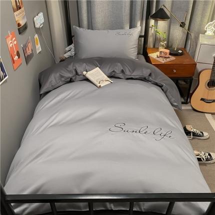 91家纺网 家纺一手货源 找家纺 古吉梦 2021新款水洗棉-S双拼学生三件套 双拼-浅石蓝