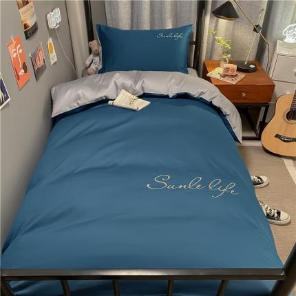 91家纺网 家纺一手货源 找家纺 古吉梦 2021新款水洗棉-S双拼学生三件套 双拼-浅石蓝