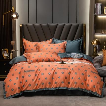 91家纺网 家纺一手货源 找家纺 轻奢风水洗天丝全m小清新韩版四件套水洗真丝套件 爱玛--橙