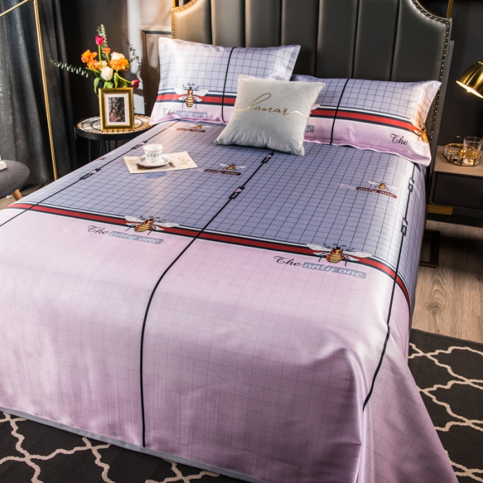 91家纺网 家纺一手货源 找家纺 玖玖爱 2021新款床单款冰丝凉席三件套 蜂巢粉