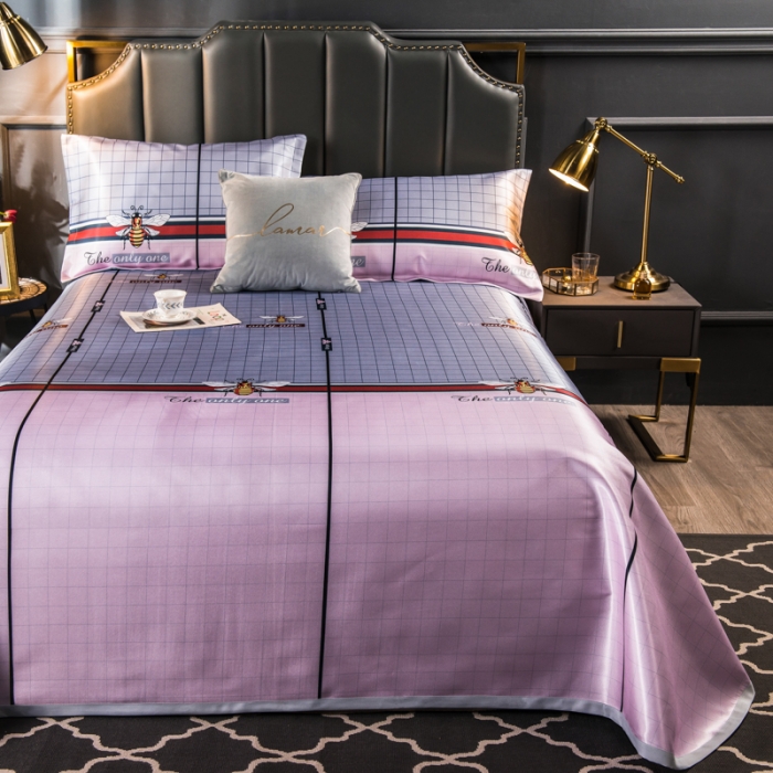 91家纺网 家纺一手货源 找家纺 玖玖爱 2021新款床单款冰丝凉席三件套 蜂巢粉