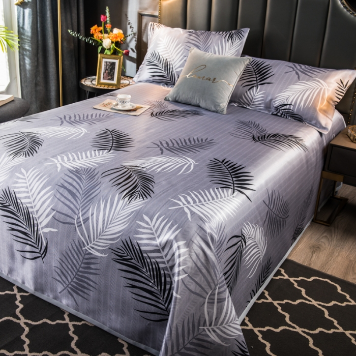 91家纺网 家纺一手货源 找家纺 玖玖爱 2021新款床单款冰丝凉席三件套 富贵叶-灰