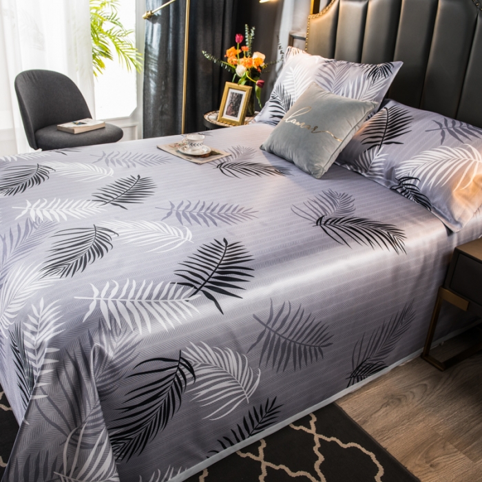 91家纺网 家纺一手货源 找家纺 玖玖爱 2021新款床单款冰丝凉席三件套 富贵叶-灰