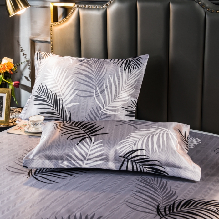 91家纺网 家纺一手货源 找家纺 玖玖爱 2021新款床单款冰丝凉席三件套 富贵叶-灰